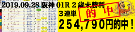 2019年09月28日-阪神01R-2歳未勝利-電脳競馬新聞3連単254,790円的中!!バナー