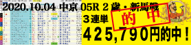 2020年10月04日-中京05R-2歳・新馬戦-電脳競馬新聞-3連単425,790円的中!!