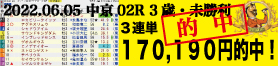 2022年06月05日-中京02R-3歳未勝利-電脳競馬新聞-3連単170,190円的中!!バナー