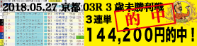 電脳競馬新聞 3連単144,200円的中!!2018年5月27日 京都03R 3歳未勝利