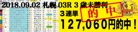 2018年9月2日-札幌03R-3歳未勝利-電脳競馬新聞3連単127,060円的中！バナー