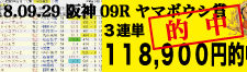 2018年9月29日-阪神09R-ヤマボウシ賞-電脳競馬新聞3連単118,900円的中！