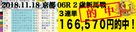 2018年11月18日-京都06R-2歳・新馬-電脳競馬新聞3連単166,570円的中！バナー