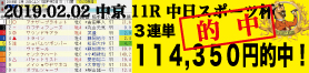 2019年02月02日-中京11R-中日スポーツ杯-電脳競馬新聞3連単114,350円的中!!バナー