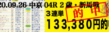 2020年09月26日-中京04R-2歳・新馬-電脳競馬新聞3連単133,380円的中!!