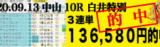 2020年09月13日 中山09R 白井特別 電脳競馬新聞3連単136,580円的中!!バナー