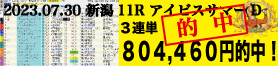 2023年07月30日-新潟11R-アイビスサマーダッシュ-電脳競馬新聞-3連単804,460円的中!!バナー