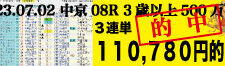 2023年07月02日 中京08R 3歳以上500万下 電脳競馬新聞 3連単110,780円的中!!
