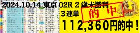 2024年10月14日-東京02R-2歳未勝利-電脳競馬新聞-3連単112,360円的中!!バナー